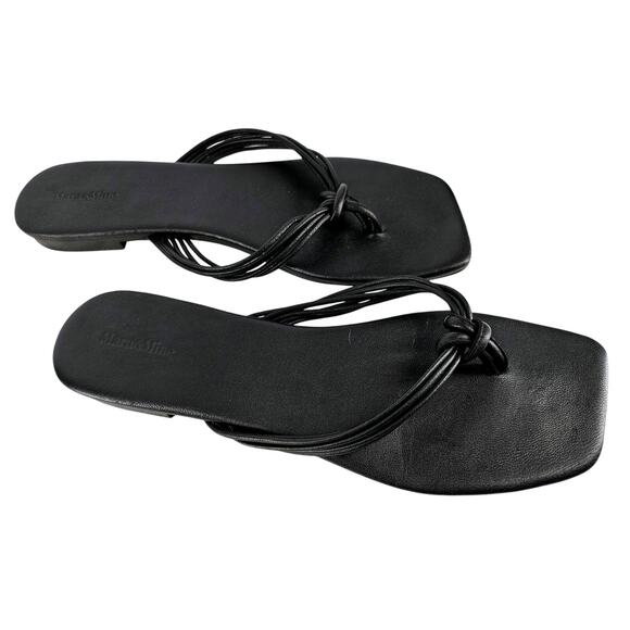 MARA & MINE LOLA WOMEN'S BLACK LEATHER THONG FLAT SANDALS SIZE 9 - Picture 1 of 9
